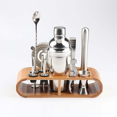 Coctelera de Acero Inoxidable con Soporte de Madera para Bar en Casa