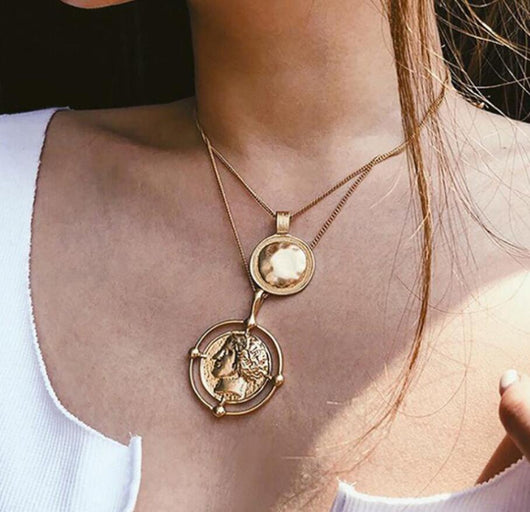 Collar Disco Sello Cabeza Humana en Oro Vintage - Image 4