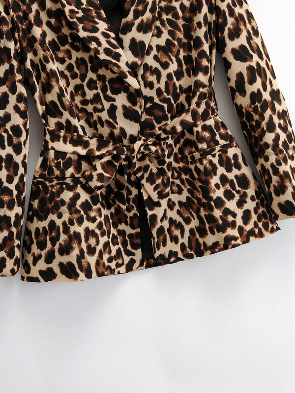 Blazer de Mujer con Estampado de Leopardo y Cinturón