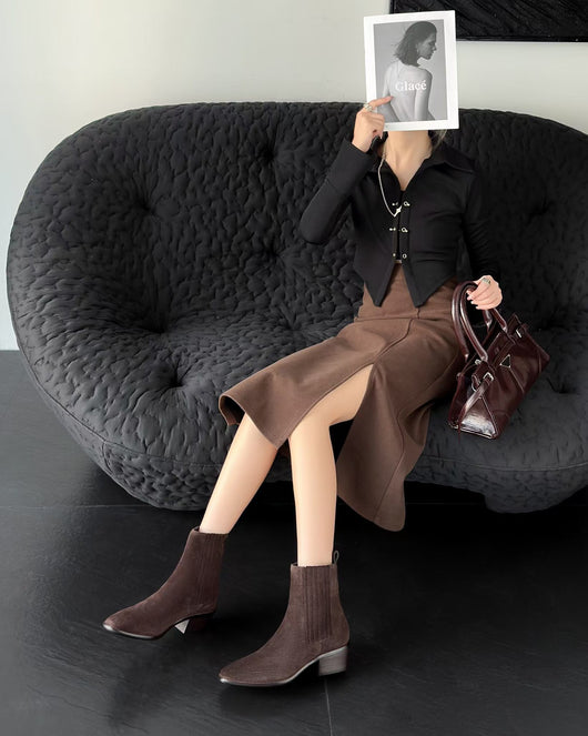 Botas Tobilleras Estilo Francés en Cuero Genuino con Punta Cuadrada y Tacón Robusto - Image 21