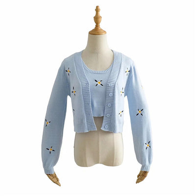 Conjunto de Abrigo Bordado Floral + Chaleco Corto Multiusos para Mujer - Image 10