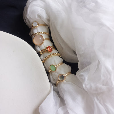 Anillo Vintage con Cristal de Gema Redondo Chapado en Oro - Image 7