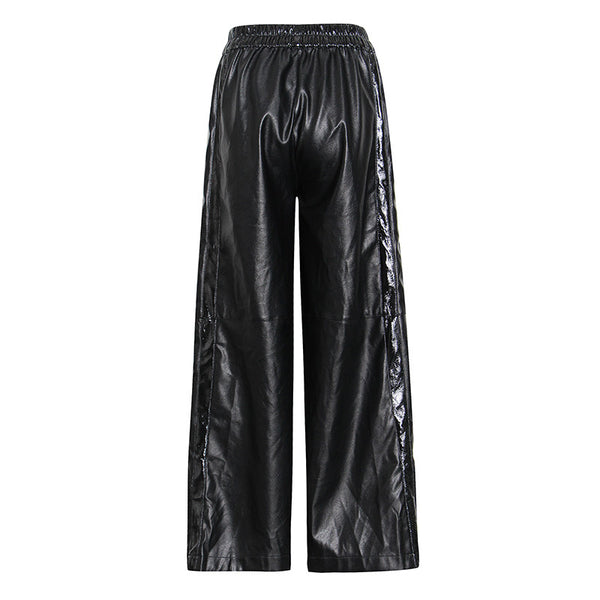 Pantalón Ancho de Cuero PU con Botones Laterales y Abertura - Image 10