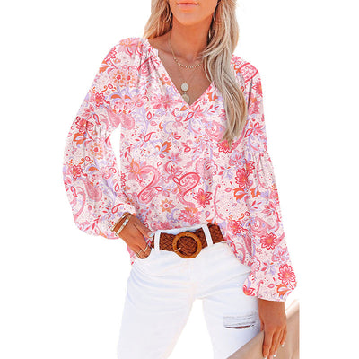 Blusa Floral de Gasa Suelta con Cuello en V - Image 14