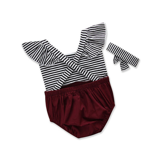 Conjunto Romper Infantil de Rayas con Mangas Volantes + Diadema - Image 2