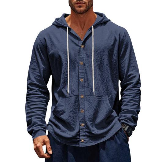 Camisa de Lino Holgada para Hombre - Minimalista de Manga Larga - Image 18