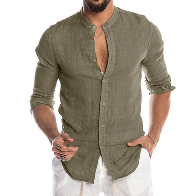 Camisa de Lino con Cuello Mao para Hombre - Image 3