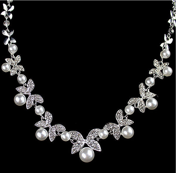 Juego de Joyas para Novia - Collar y Aretes con Diamantes y Perlas