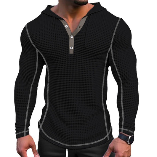 Sudadera Tipo Polo con Botones y Textura Waffle para Hombre - Manga Larga Casual - Image 4