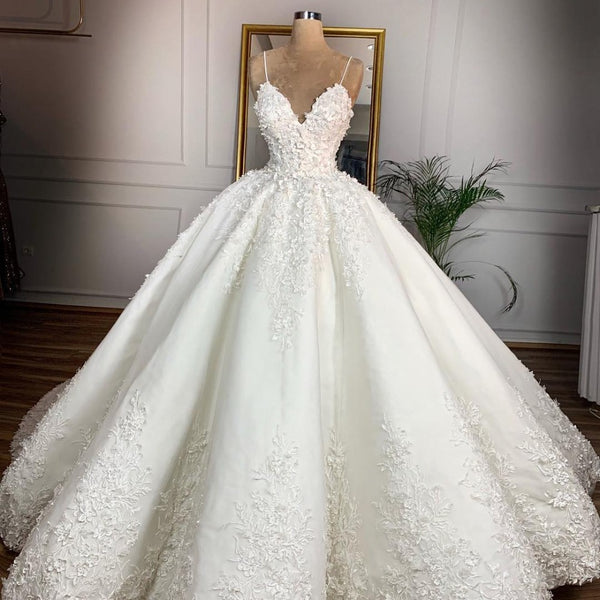 Vestido de Novia Elegante Escote Profundo con Encaje hasta el Piso