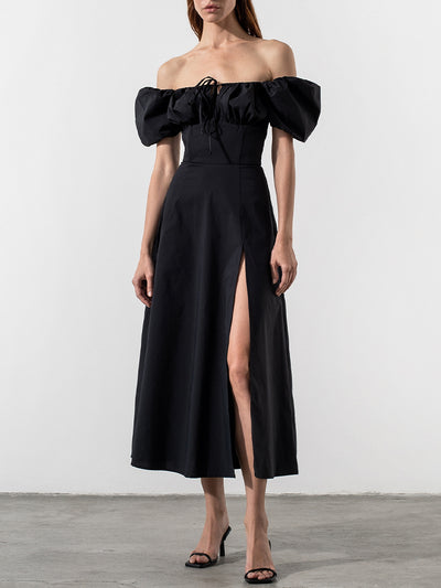 Vestido Elegante Cuello Cuadrado con Abertura Lateral y Mangas Abullonadas - Image 12