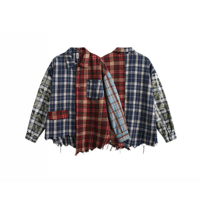 Camisa de Manga Larga Estilo Retro Americano con Diseño de Cuadros y Costuras - Image 16