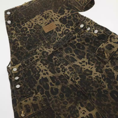 Overol Denim Estampado Leopardo Vintage Unisex con Tirantes - Image 3