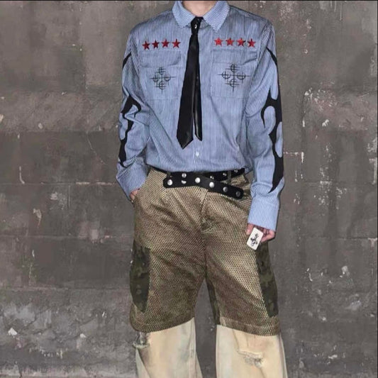 Camisa Casual Rayada Azul Desteñido