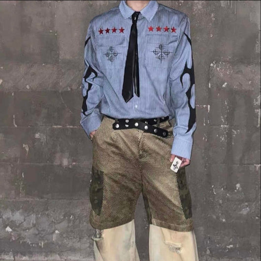 Camisa Casual Rayada Azul Desteñido