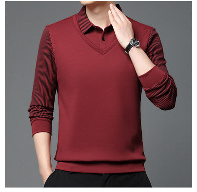 Playera Casual de Negocios con Efecto Dos Piezas y Mangas Rayadas - Image 32