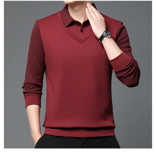 Playera Casual de Negocios con Efecto Dos Piezas y Mangas Rayadas - Image 32