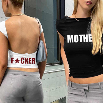 Crop Top Blanco sin Espalda Manga Corta Estilo Y2K para Mujer