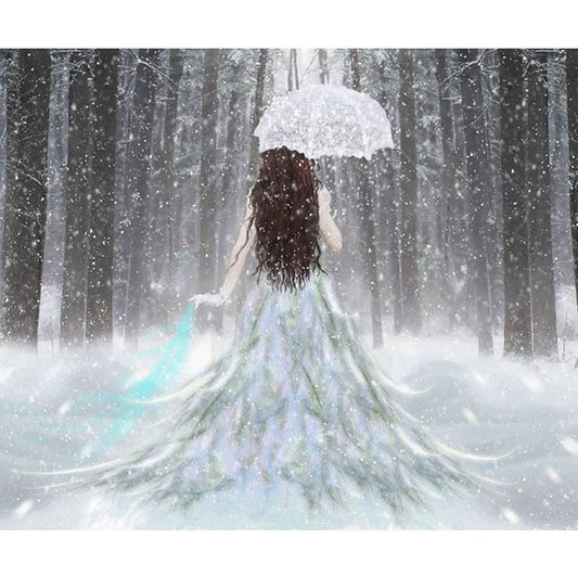 Cuadro de Diamantes 5D - Mujer en la Nieve