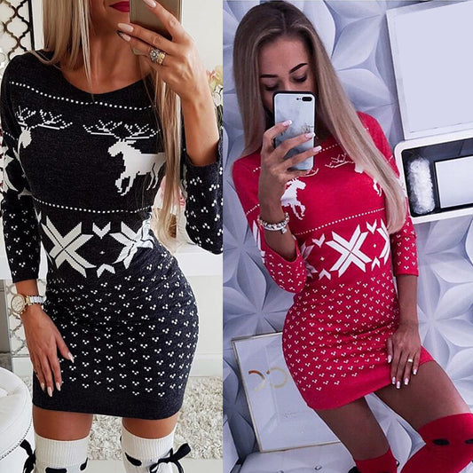 Vestido Ajustado Navideño con Estampado Digital y Manga Larga - Image 2