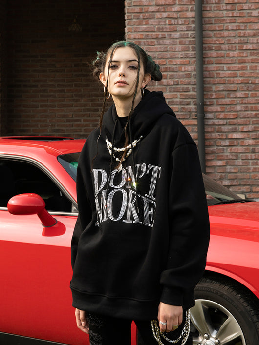 Sudadera Hoodie con Cristales Japoneses y Estampado Manual