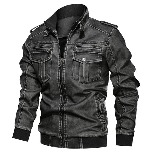 Chaqueta de Cuero PU para Motociclista Estilo Universitario