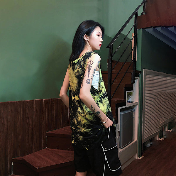 Playera sin mangas estampado tie-dye hip-hop