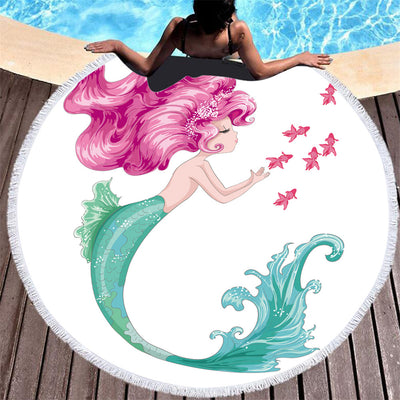 Toalla de Playa Redonda de Microfibra Sirena Rosa Infantil - Image 4