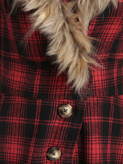 Chaqueta Acolchada de Cuadros con Cuello de Piel y Capucha - Image 5