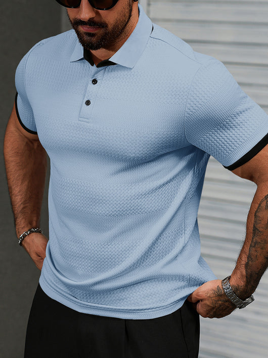 Camisa Manga Corta Jacquard Liso Estilo Europeo Americano para Hombre - Image 7
