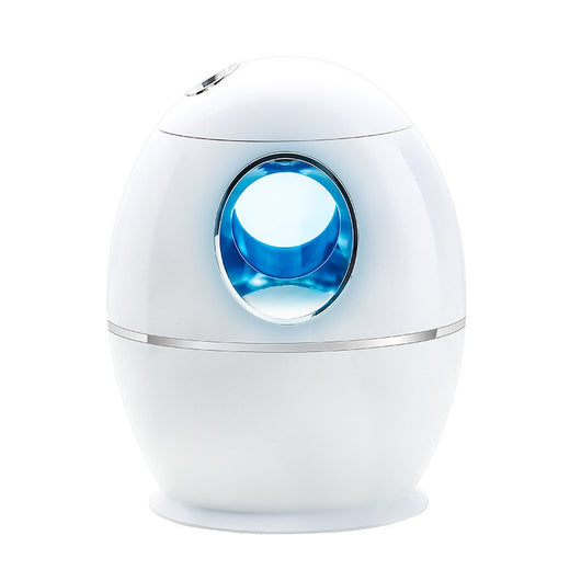 White egg-shaped household humidifier with a blue-lit circular opening and silver trim. - Image 11