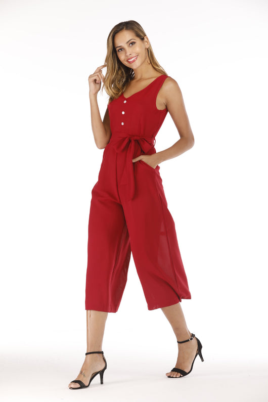 Jumpsuit con Escote en V, Halter y Cinturón - Image 13