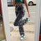 Jeans Rectos Tie Dye para Mujer con Drapeado Moderno