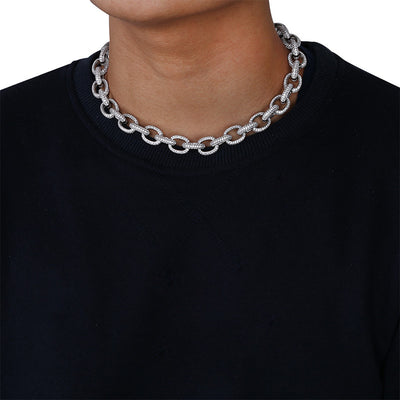 Collar Cadena Hip Hop Botón Ovalado Retorcido con Circonitas Incrustadas para Hombre - Image 16