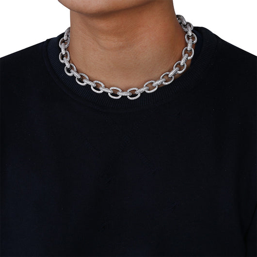 Collar Cadena Hip Hop Botón Ovalado Retorcido con Circonitas Incrustadas para Hombre - Image 16