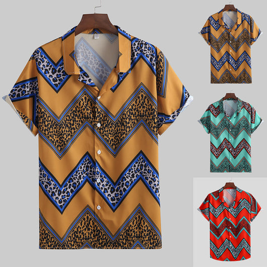 Camisa Casual Estampada con Solapa de Manga Corta