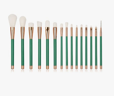 Set de 15 Brochas de Maquillaje Profesional Cerdas Púrpura y Verde - Image 5
