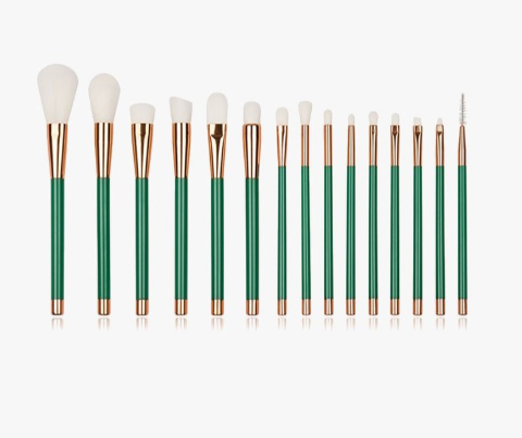 Set de 15 Brochas de Maquillaje Profesional Cerdas Púrpura y Verde - Image 5