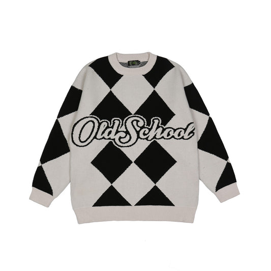 Suéter Hombre Jacquard Diamante Oversized Cuello Redondo Tendencia Casual