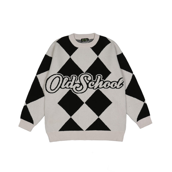 Suéter Hombre Jacquard Diamante Oversized Cuello Redondo Tendencia Casual