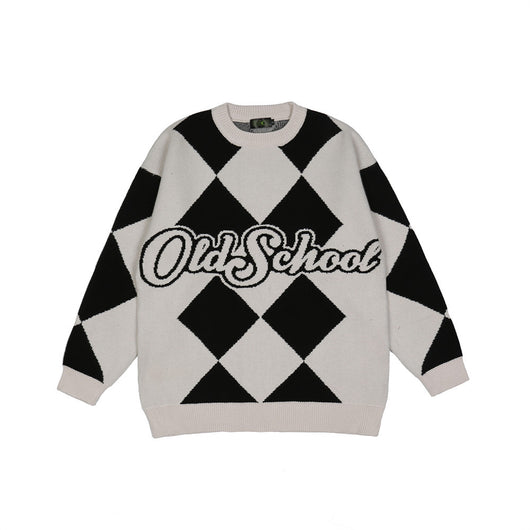 Suéter Hombre Jacquard Diamante Oversized Cuello Redondo Tendencia Casual