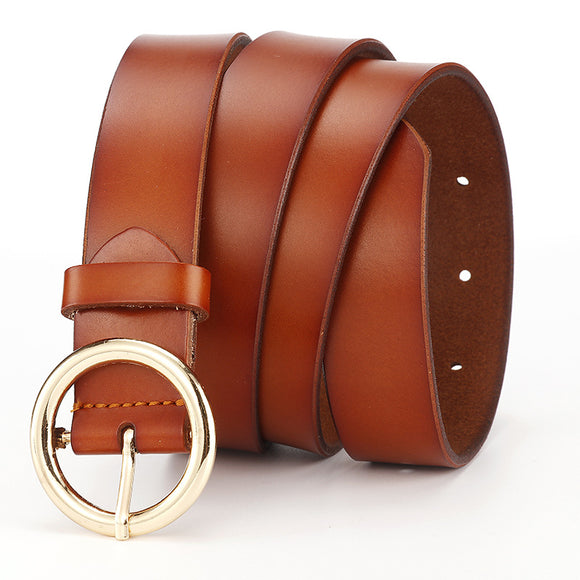 Cinturón de Cuero Ancho para Mujer con Hebilla Redonda - Estilo Casual y Versátil