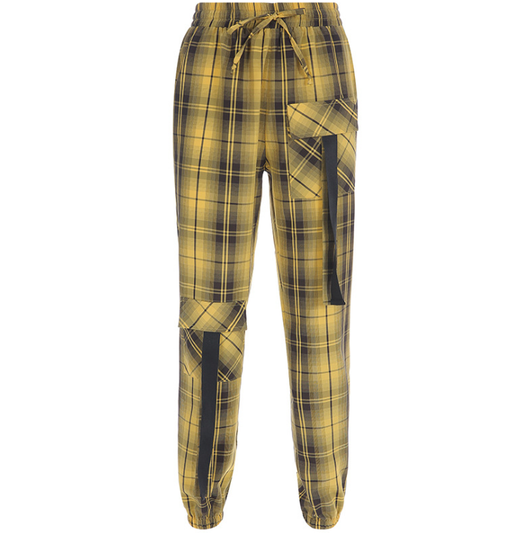 Pantalones Cargo Plaid Cintura Alta Elástica Mujer Estilo Streetwear - Image 6