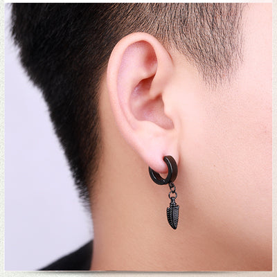 Arete de Acero Inoxidable con Diseño de Hoja para Hombre - Image 11