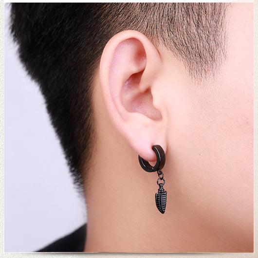 Arete de Acero Inoxidable con Diseño de Hoja para Hombre - Image 11