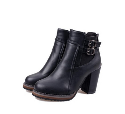 Botas Retro Británicas de Tacón Alto con Hebilla y Elástico para Mujer - Image 6