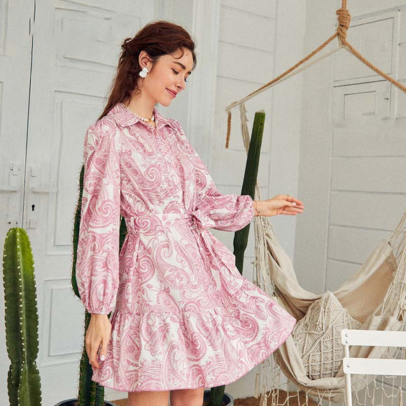 Vestido Camisero Étnico con Estampado Tribal