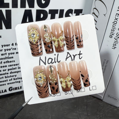 Uñas Postizas Degradado Leopardo Transparente - Diseño Pintado a Mano - Image 2