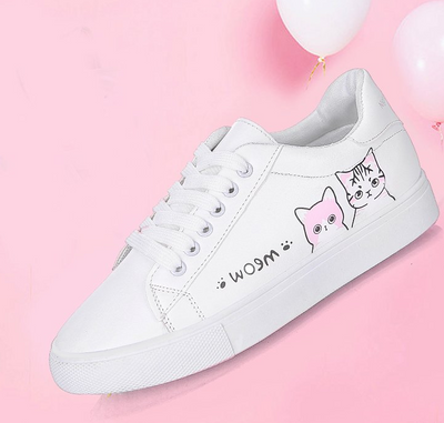 Zapatillas Deportivas Casual para Mujer con Diseño de Gatito - Blancas de PU - Image 7