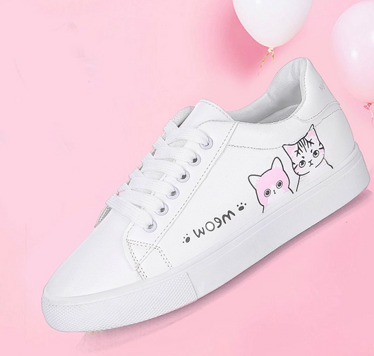 Zapatillas Deportivas Casual para Mujer con Diseño de Gatito - Blancas de PU - Image 7